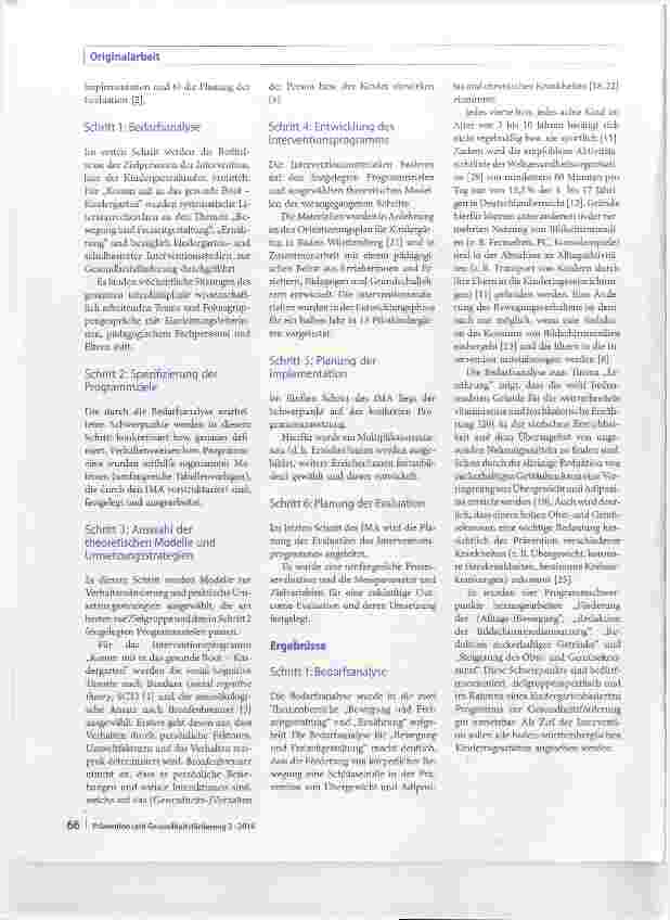 Vorschauseite 2: Entwicklung eines settingspezifischen Gesundheitsförderprogramms durch die Verwendung des Intervention-Mapping-Ansatzes: „Komm mit in das gesunde Boot Kindergarten