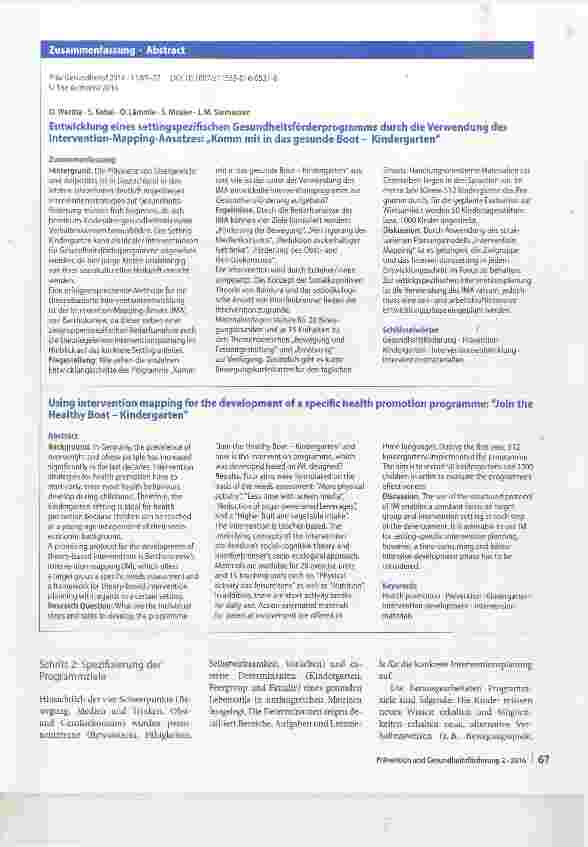 Vorschauseite 3: Entwicklung eines settingspezifischen Gesundheitsförderprogramms durch die Verwendung des Intervention-Mapping-Ansatzes: „Komm mit in das gesunde Boot Kindergarten