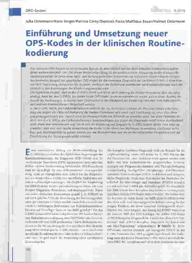 Vorschauseite 1: Einführung und Umsetzung neuer OPS-Kodes in der klinischen Routinekodierung