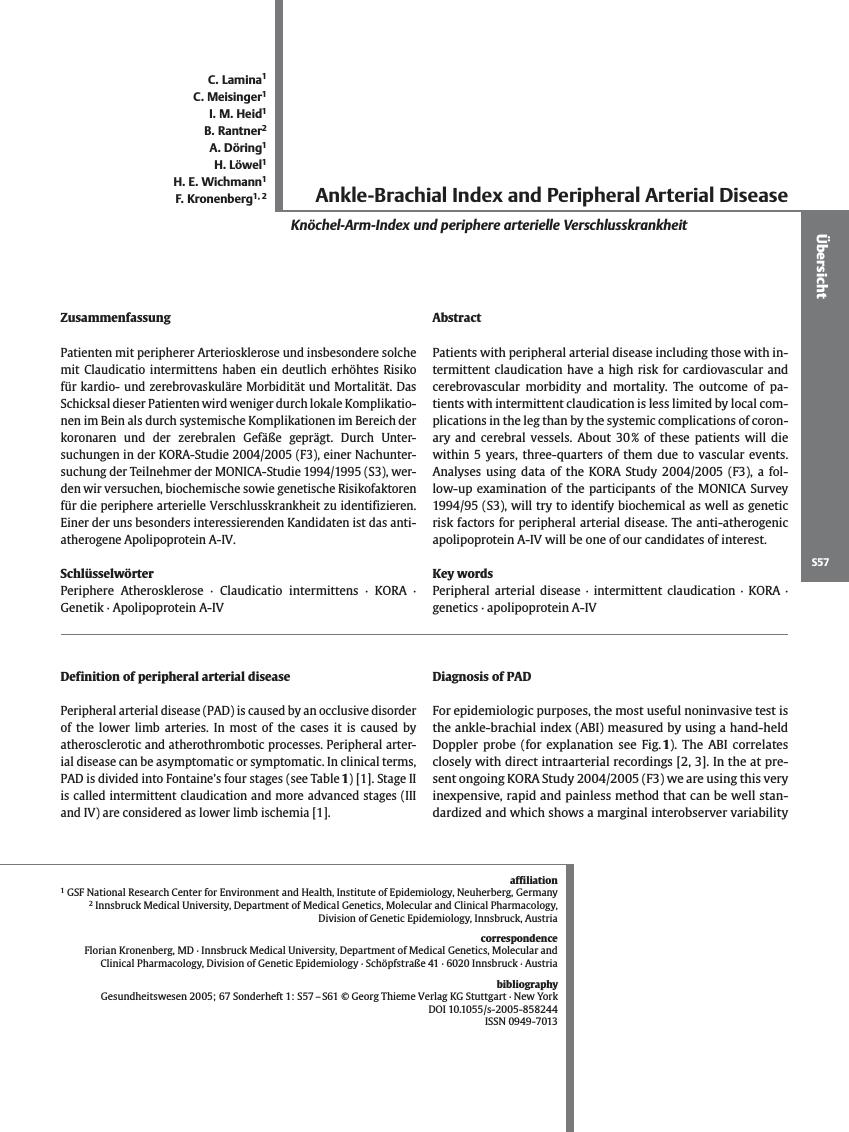 Vorschauseite 1: Ankle-Brachial Index and Peripheral Arterial Disease
