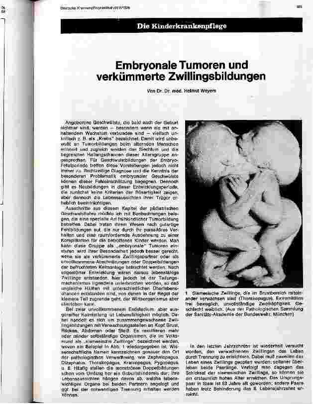 Vorschauseite 1: Embryonale Tumoren und verkümmerte Zwillingsbildungen