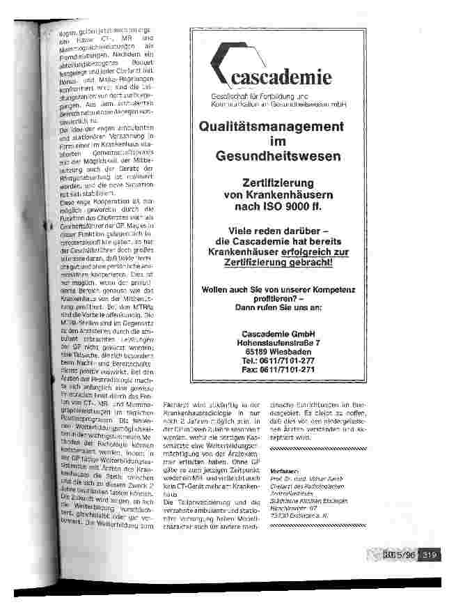 Vorschauseite 6: Ohne Privatisierung gäbe es weder MR noch CT an den Esslinger Kliniken Für und Wider eines Modells - die Sicht eines Anbieters, der gleichzeitig Chefarzt des Krankenhauses ist.