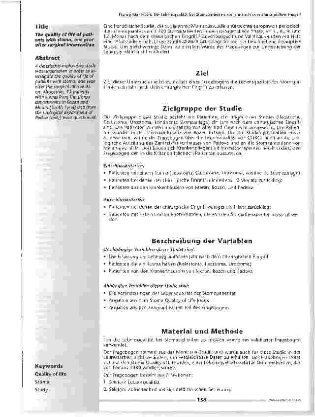 Vorschauseite 2: Die Lebensqualität bei Stomapatienten ein Jahr nach demchirurgischen Eingriff