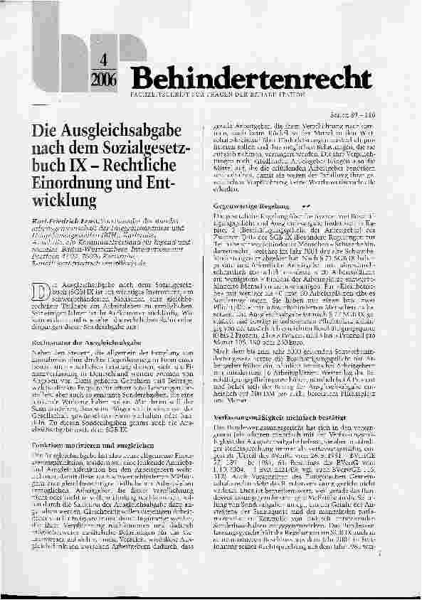 Vorschauseite 1: Die Ausgleichsabgabe nach dem Sozialgesetzbuch IX - Rechtliche Einordnung und Entwicklung