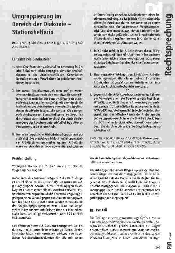 Vorschauseite 1: Umgruppierung im Bereich der Diakonie -Stationshelferin