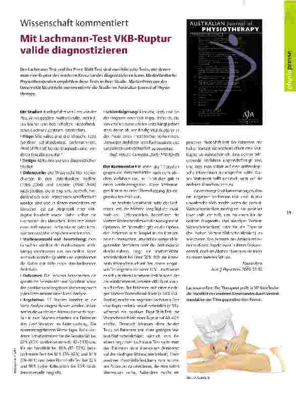 Vorschauseite 1: Wissenschaft kommentiertMit Lachmann-Test VKB-Ruptur valide diagnostizieren