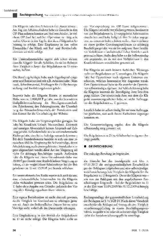 Vorschauseite 5: Zum sozialversicherungsrechtlichen Statusfeststellungsverfahren für eine OP-Schwester