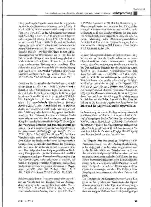 Vorschauseite 6: Zum sozialversicherungsrechtlichen Statusfeststellungsverfahren für eine OP-Schwester