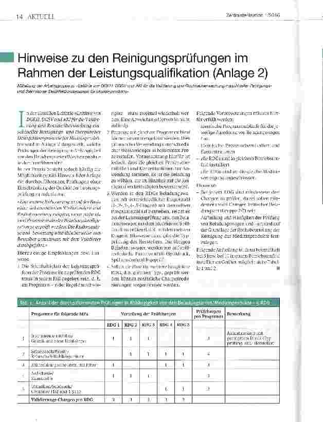 Vorschauseite 1: Hinweise zu den Reinigungsprüfungen im Rahmen der Leistungsqualifikation (Anlage 2)