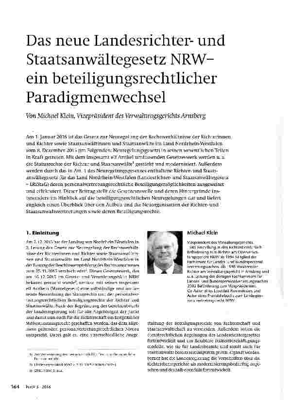 Vorschauseite 1: Das neue Landesrichterund Staatsanwältegesetz NRW ein beteiligungsrechtlicher Paradigmenwechsel