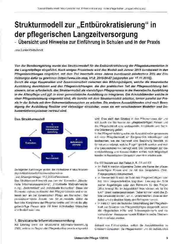 Vorschauseite 1: Strukturmodell zur „Entbürokratisierung in der pflegerischen Langzeitversorgung