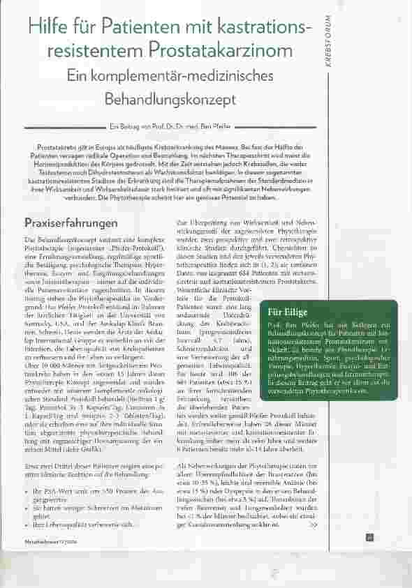 Vorschauseite 1: Hilfe für Patienten mit kastrationsresistentem Prostatakarzinom Ein komplementärmedizinischesBehandlungskonzept