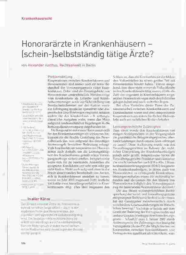 Vorschauseite 1: Honorarärzte in Krankenhäusern (schein-)selbstständig tätige Ärzte?