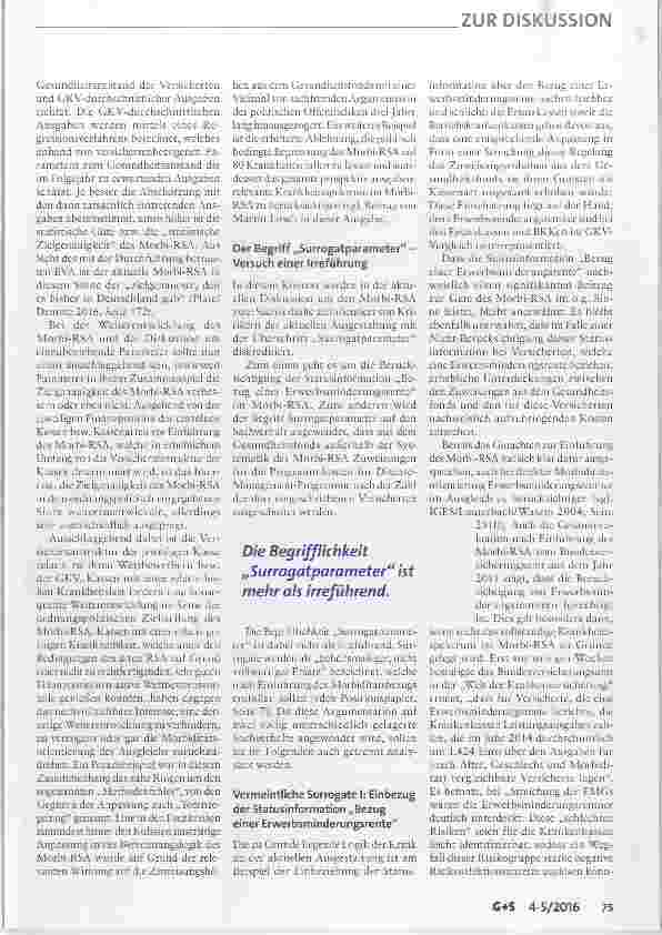 Vorschauseite 2: ZUR DISKUSSION „Surrogatparameter im Morbi-RSA: Auf die Zielstellung kommt es an!