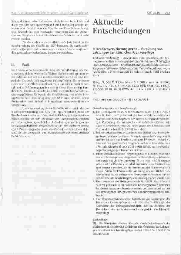 Vorschauseite 1: Krankenversicherungsrecht - Vergütung von Leistungen der häuslichen Krankenpflege