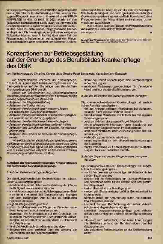 Vorschauseite 1: Konzeption zur Betriebsgestaltung auf der Grundlage des Berufsbildes Krankenpflege des DBFK