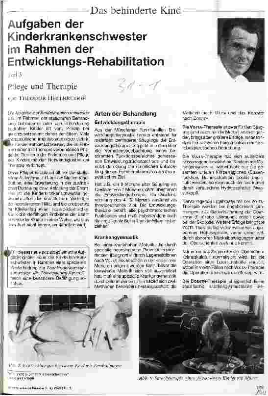 Vorschauseite 1: Aufgaben der Kinderkrankenschwester im Rahmen der Entwicklungs-Rehabilitation - Teil 3: Pflege und Therapie