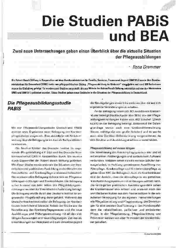 Vorschauseite 1: Die Studien PABiS und BEA