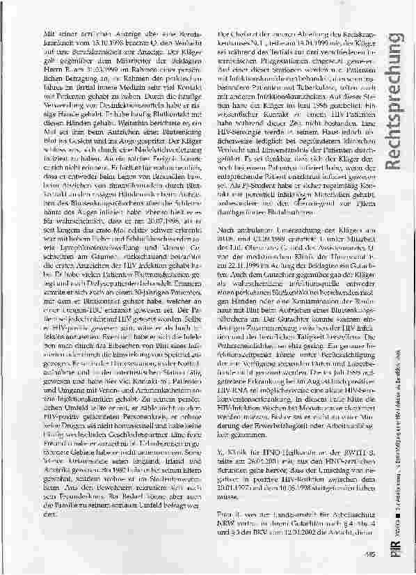Vorschauseite 2: Zur Anerkennung und Entschädigung einer HIV-Infektion als Berufskrankheit