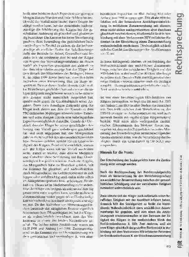 Vorschauseite 6: Zur Anerkennung und Entschädigung einer HIV-Infektion als Berufskrankheit