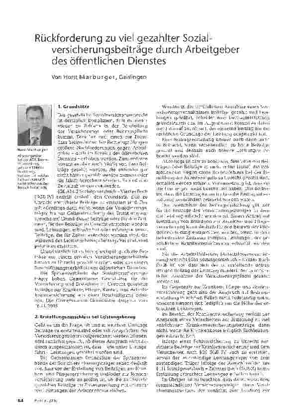 Vorschauseite 1: Rückforderung zu viel gezahlter Sozialversicherungsbeiträge durch Arbeitgeber des öffentlichen Dienstes