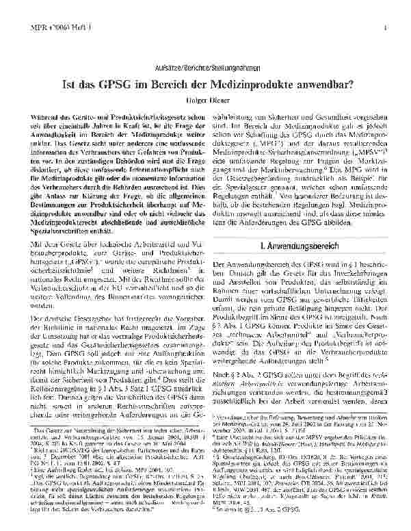 Vorschauseite 1: Ist das GPSG im Bereich der Medizinprodukte anwendbar?