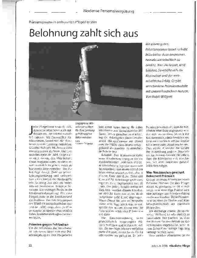 Vorschauseite 1: Belohnung zahlt sich ausPrämiensysteme in ambulanten Pflegediensten