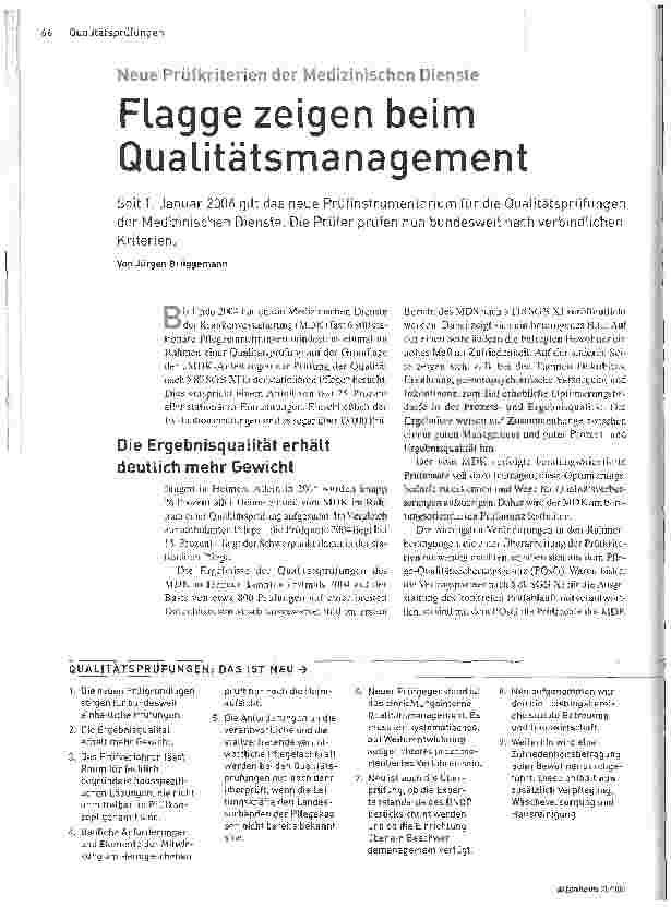 Vorschauseite 1: Neue Prüfkriterien der Medizinischen Dienste.Flagge zeigen beim Qualitätsmanagement.