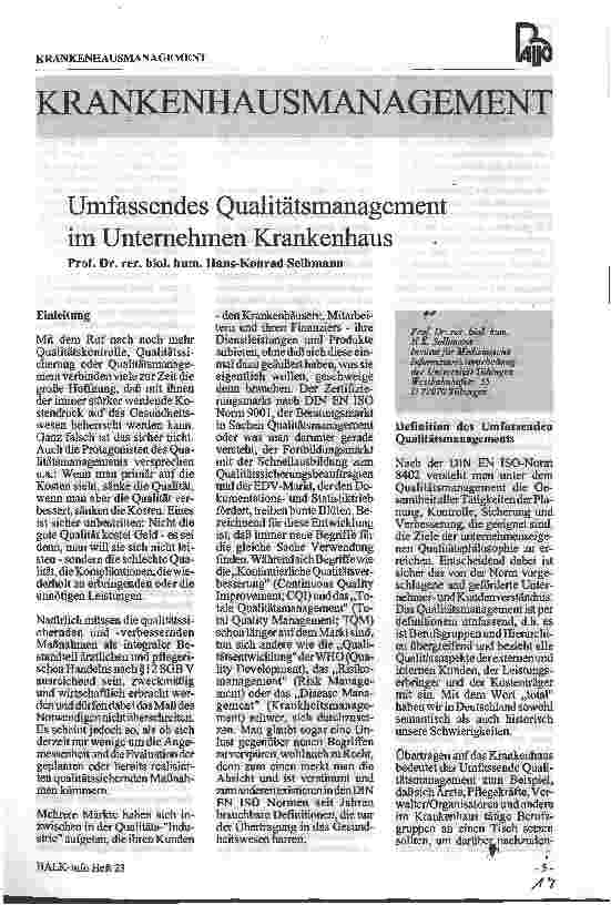 Vorschauseite 1: Umfassendes Qualitätsmanagement im Unternehmen Krankenhaus