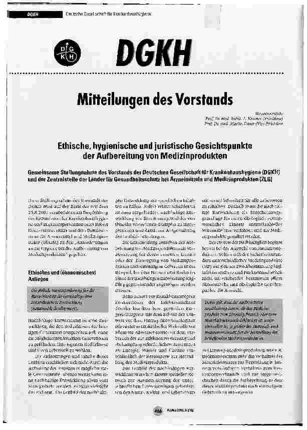 Vorschauseite 1: Ethische, hygienische und juristische Gesichtspunkte der Aufbereitung von Medizinprodukten