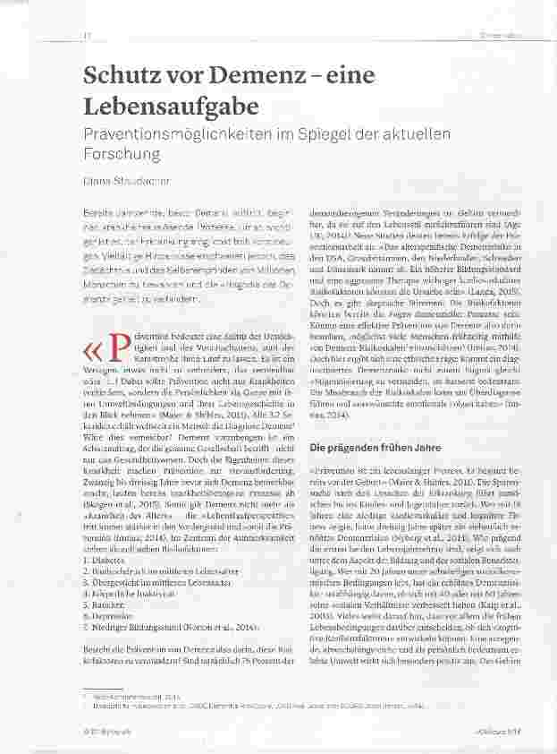 Vorschauseite 1: Schutz vor Demenz eine Lebensaufgabe
