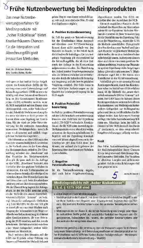 Vorschauseite 1: Frühe Nutzenbewertung bei Medizinprodukten