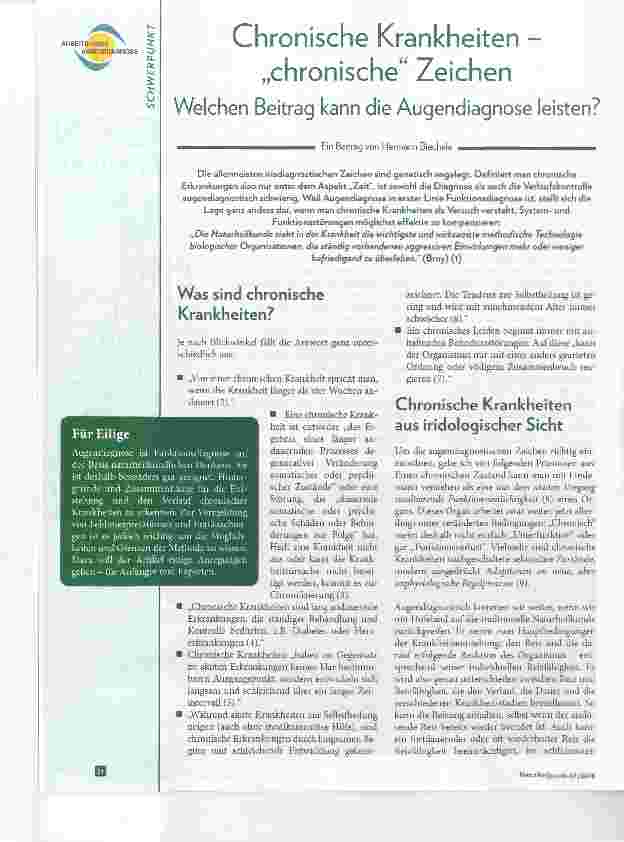 Vorschauseite 1: Chronische Krankheiten - „chronische“ Zeichen Welchen Beitrag kann die Augendiagnose leisten?