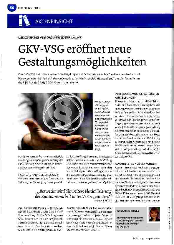 Vorschauseite 1: GKV-VSG eröffnet neue Gestaltungsmöglichkeiten