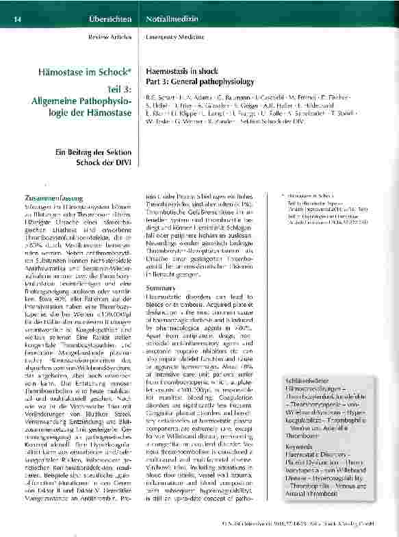 Vorschauseite 1: Hämostase im Schock Teil 3: Allgemeine Pathophysio-logie der Hämostase