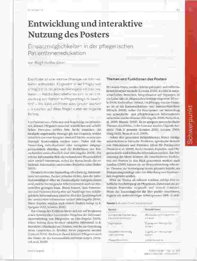 Vorschauseite 1: Entwicklung und interaktive Nutzung des Posters Einsatzmöglichkeiten in der pflegerischen Patientin nenedukation