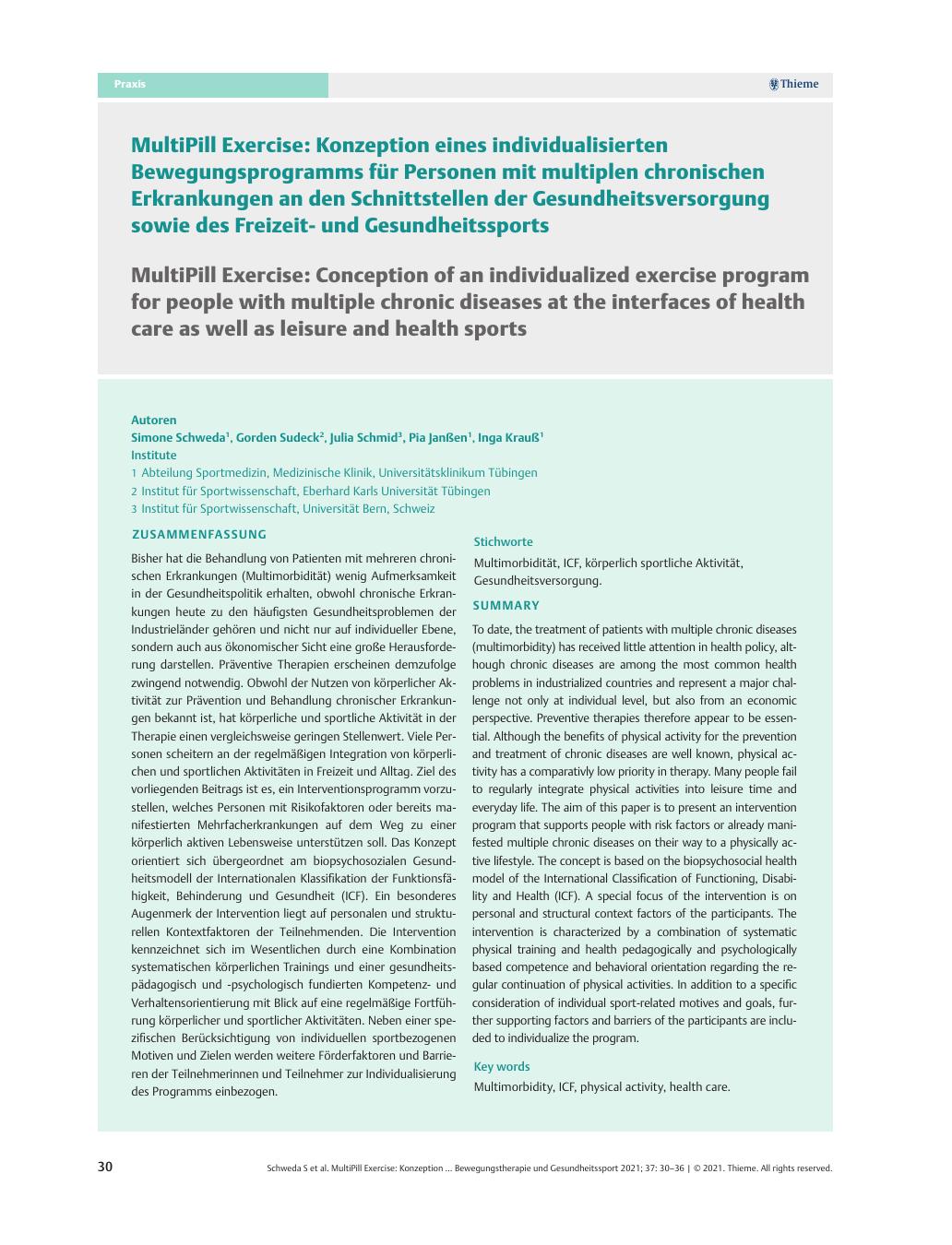 Vorschauseite 1: MultiPill Exercise: Konzeption eines individualisierten Bewegungsprogramms für Personen mit multiplen chronischen Erkrankungen an den Schnittstellen der Gesundheitsversorgung sowi…