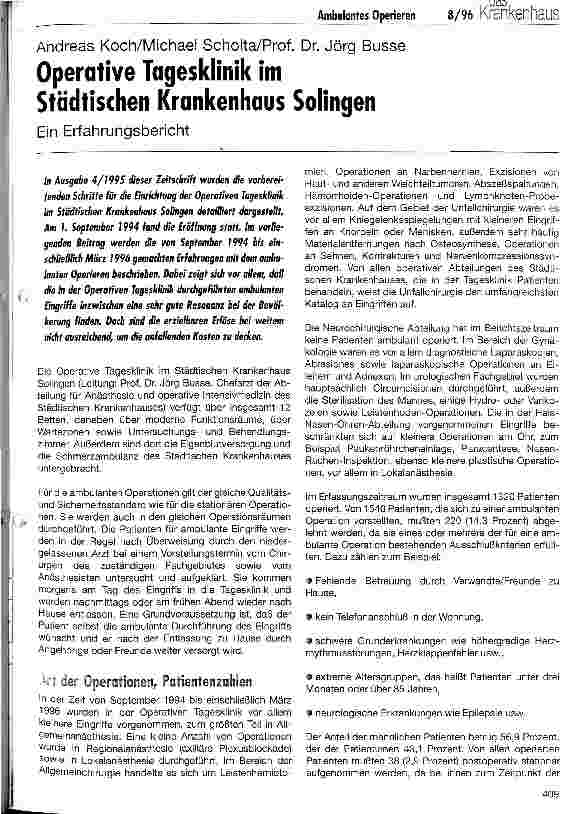 Vorschauseite 1: Operative Tagesklinik im Städtischen Krankenhaus Solingen Ein Erfahrungsbericht