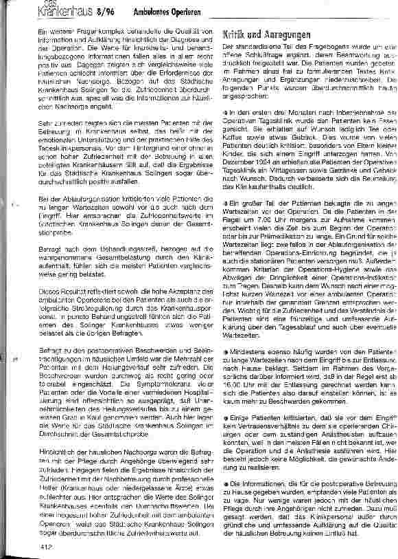 Vorschauseite 4: Operative Tagesklinik im Städtischen Krankenhaus Solingen Ein Erfahrungsbericht