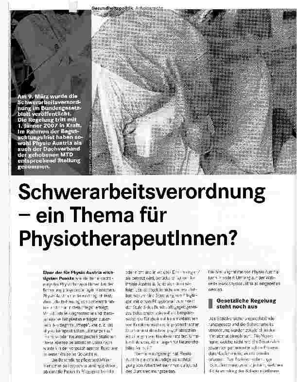 Vorschauseite 1: Schwerarbeitsverordnung - ein Thema für Physiotherapeutinnen?