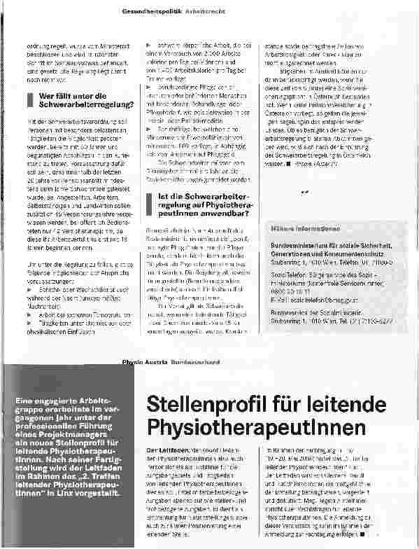 Vorschauseite 2: Schwerarbeitsverordnung - ein Thema für Physiotherapeutinnen?