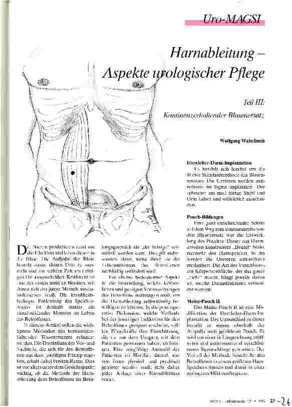 Vorschauseite 1: Harnableitung - Aspekte urologischer Pflege Teil III: Kontinenzerhaltender Blasenersatz
