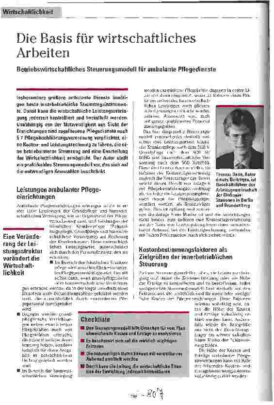 Vorschauseite 1: Die Basis für wirtschaftliches Arbeiten Betriebswirtschaftliches Steuerungsmodell für ambulante Pflegedienste