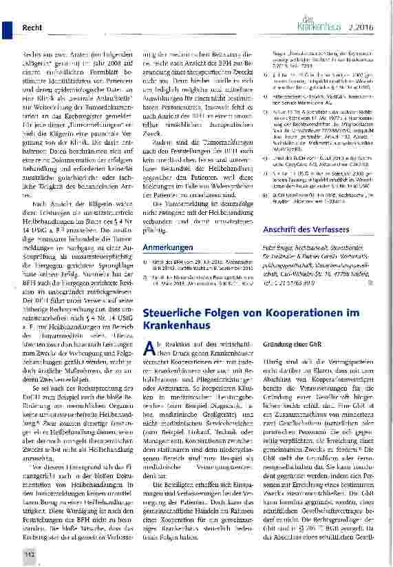 Vorschauseite 1: Steuerliche Folgen von Kooperationen im Krankenhaus