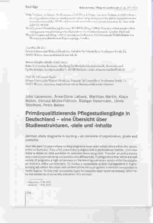 Vorschauseite 1: Primärqualifizierende Pflegestudiengänge in Deutschland eine Übersicht über Studienstrukturen, -ziele und -Inhalte