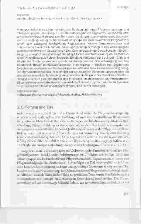 Vorschauseite 2: Primärqualifizierende Pflegestudiengänge in Deutschland eine Übersicht über Studienstrukturen, -ziele und -Inhalte