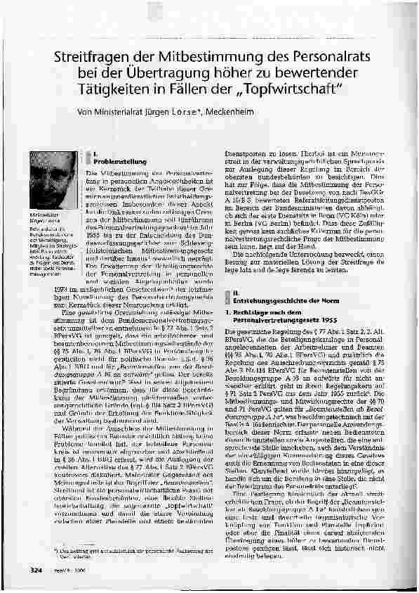 Vorschauseite 1: Streitfragen der Mitbestimmung des Personalrats bei der Übertragung höher zu bewertender Tätigkeiten in Fällen der Topfwirtschaft
