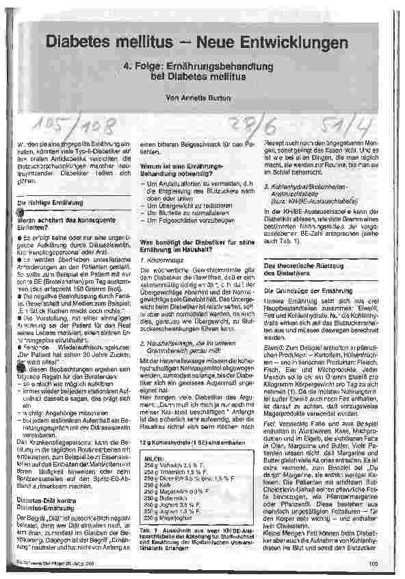 Vorschauseite 1: Diabetes mellitus - Neue Entwicklungen 4.Folge: Ernährungsbehandlung bei Diabetes mellitus