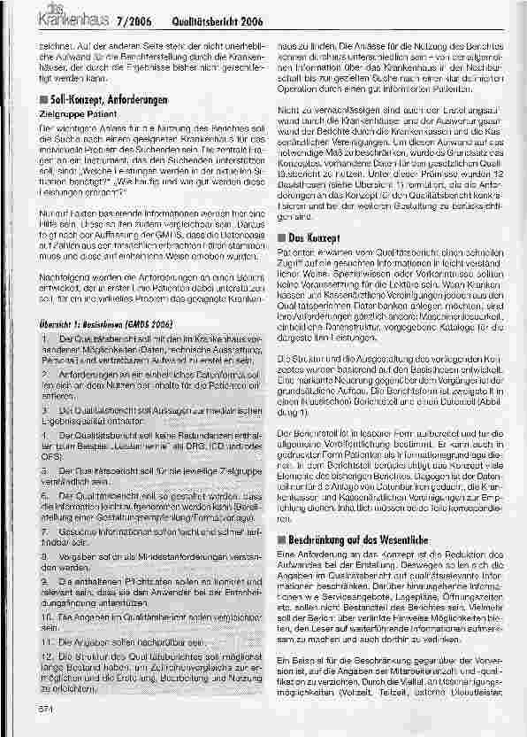 Vorschauseite 2: Der Qualitätsbericht 2006 - Weiterentwicklung und Empfehlungen der GMDS