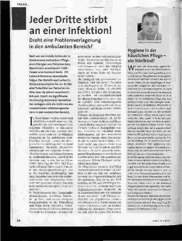 Vorschauseite 1: Jeder Dritte stirbt an einer Infektion!Droht eine Problemverlagerung in den ambulanten Bereich?
